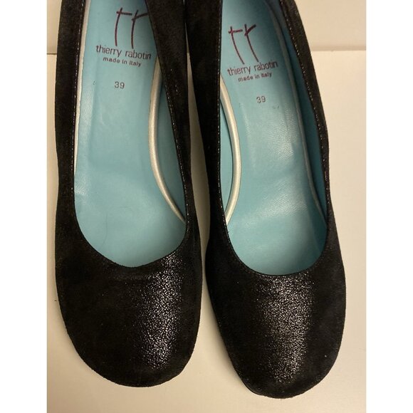 Thierry Rabotin EU 39 Black Pumps Soft Textured Leather Patent Heel Italy US 5.5 - Picture 10 of 12